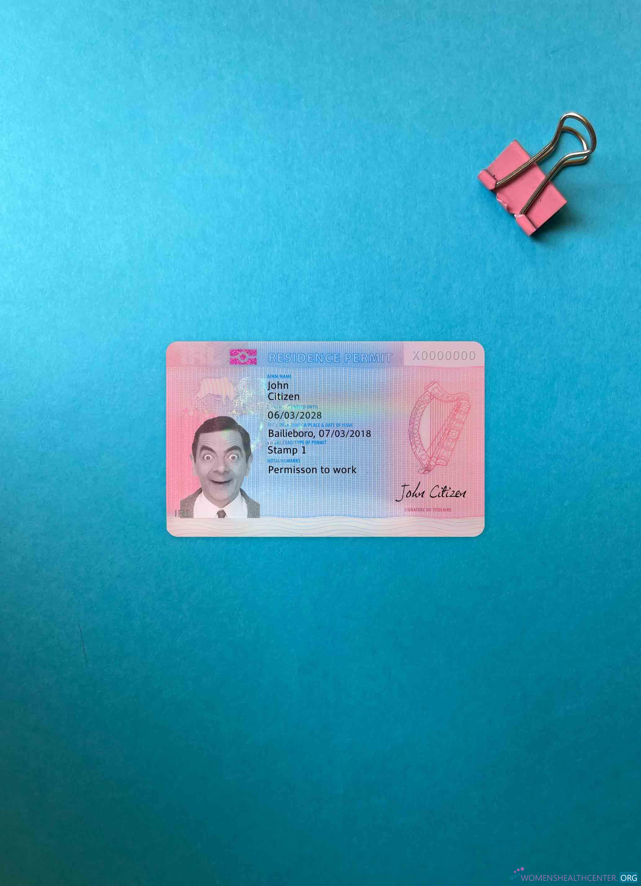 Download Ireland residence permit photolook FRONT Photoshop template